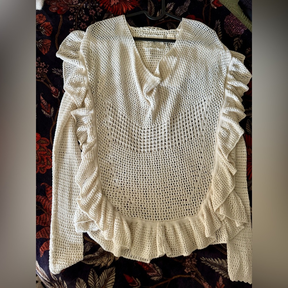 Anthropologie Angel of the North Ruffle Knit Cream Sweater - Size M